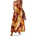 longue maxi à imprimé bacon frit pour femme, robe d'été sans manches, robe de plage