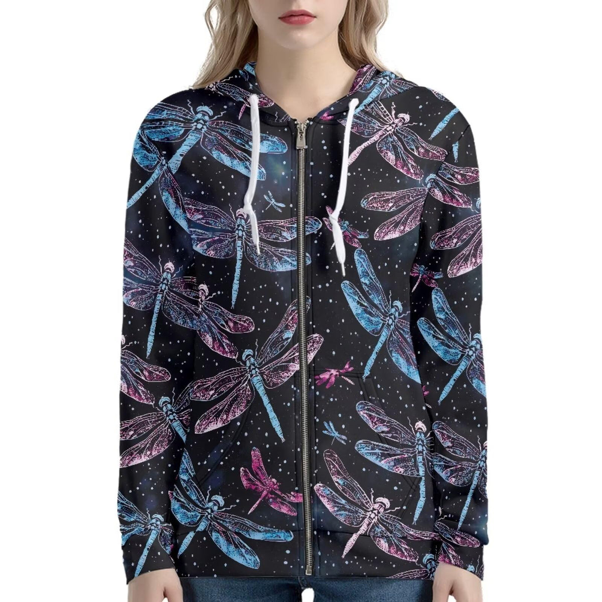 à capuche élégant libellule pour femme, pull zippé, sweat à capuche doux et brossé, idéal pour la randonnée, le vélo et le yoga, automne-hiver